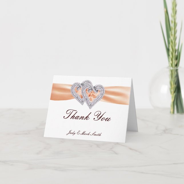Custom Tangerine Hearts Thank You Card (Front)