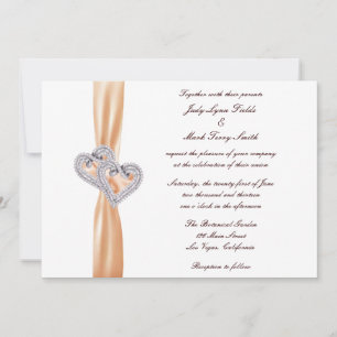 Custom Tangerine Hearts Wedding Invitation