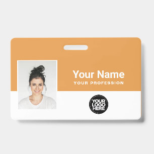 Custom Tangerine Orange Employee Logo Name Lanyard Badge