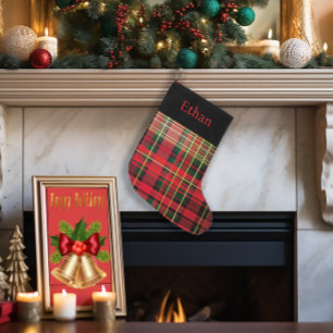 Custom Tartan Red & Green Christmas  Large Christmas Stocking