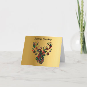 Custom Tartan Stag & Bauble Christmas Card 