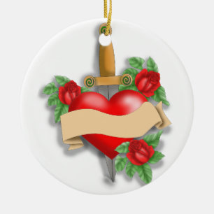 Custom Tattoo Heart Ceramic Ornament