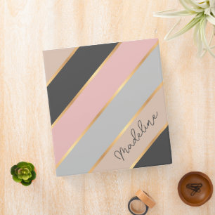 Custom Taupe Beige Grey Blush Pink Gold Stripes Binder