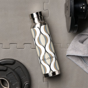 Custom Taupe Beige Tan Grey White Black Ogee Waves Water Bottle