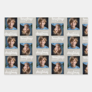 Custom Taupe Christmas Photo Wrapping Paper Sheets