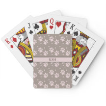 Custom Taupe & Pink Paw Print Playing Cards