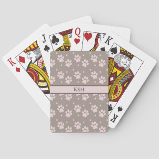 Custom Taupe & Pink Paw Print Playing Cards