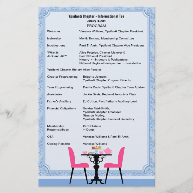 Custom Tea Party Program V2 Stationery (Front)