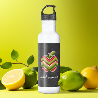 Custom Teacher Apple - Red Green Chevron Pattern 532 Ml Water Bottle