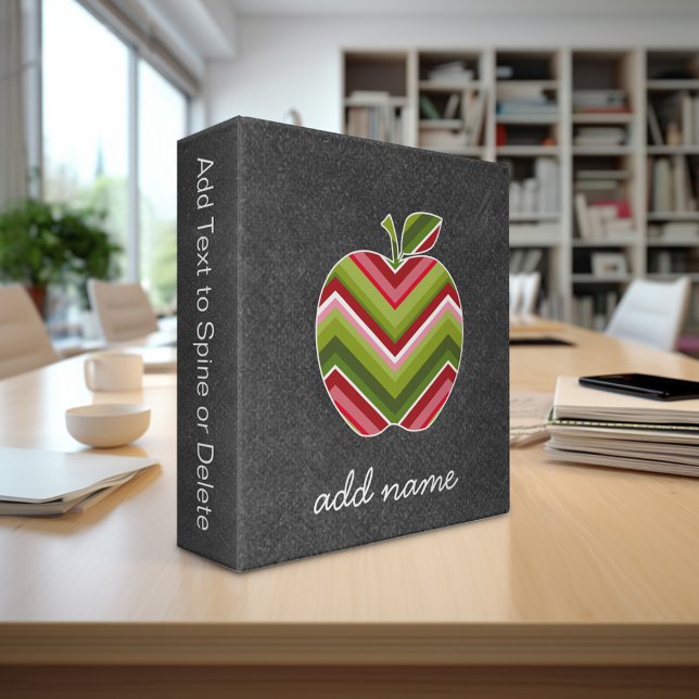 Custom Teacher Apple - Red Green Chevron Pattern Binder (Personalized 3-Ring Binder - Add Your Name or Other Text - Customize Completely in the design studio)