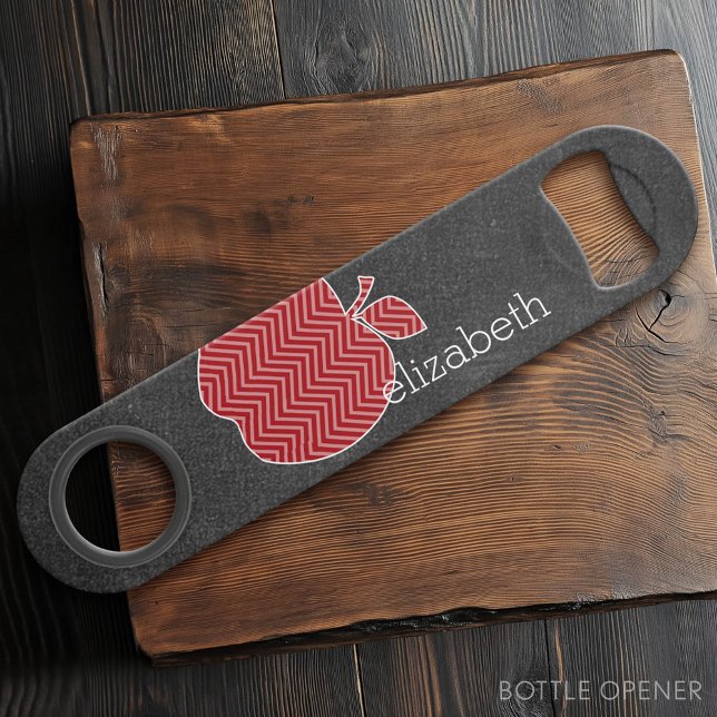 Custom Teacher Apple with Trendy Chevron Pattern Bar Key (Custom Bar Key)