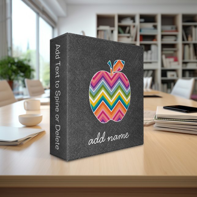 Custom Teacher Apple with Trendy Chevron Pattern Binder (Personalized 3-Ring Binder - Add Your Name or Other Text - Customize Completely in the design studio)