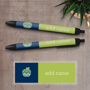 Custom Teacher Apple with Trendy Chevron Pattern Black Ink Pen