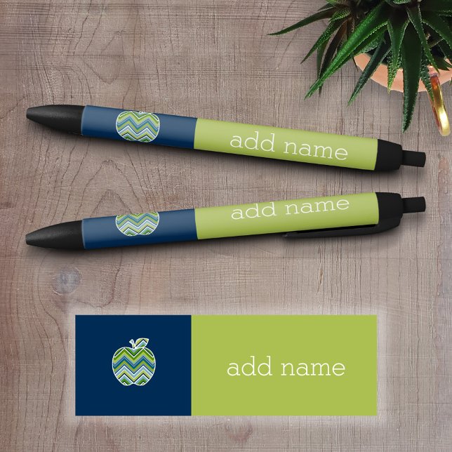 Custom Teacher Apple with Trendy Chevron Pattern Black Ink Pen (Personalized writing pen - Great Teacher Gift)