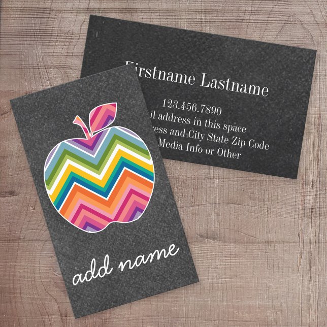 Custom Teacher Apple with Trendy Chevron Pattern Business Card (Custom Printed Online Business Card)