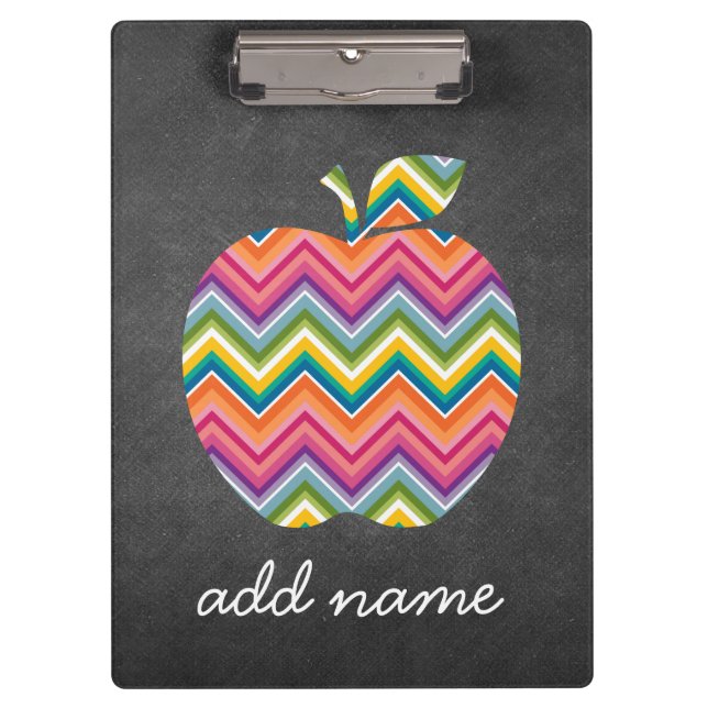 Custom Teacher Apple with Trendy Chevron Pattern Clipboard (Front)