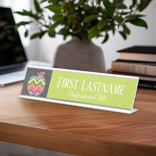 Custom Teacher Apple with Trendy Chevron Pattern Desk Name Plate