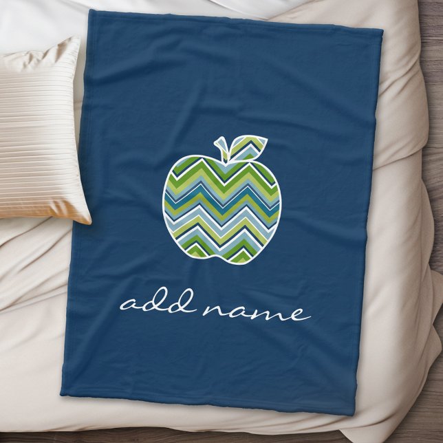 Custom Teacher Apple with Trendy Chevron Pattern Fleece Blanket (Personalized fleece blanket with a chevron pattern apple)