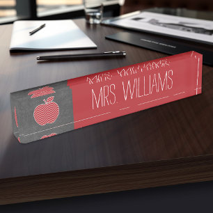 Custom Teacher Apple with Trendy Chevron Pattern Nameplate