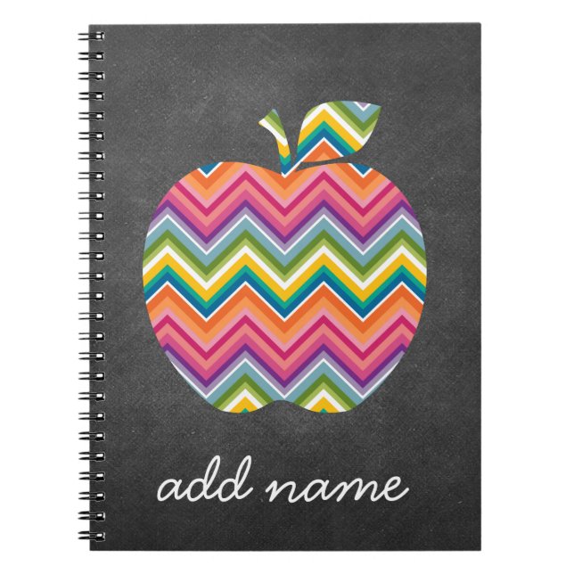 Custom Teacher Apple with Trendy Chevron Pattern Notebook (Front)