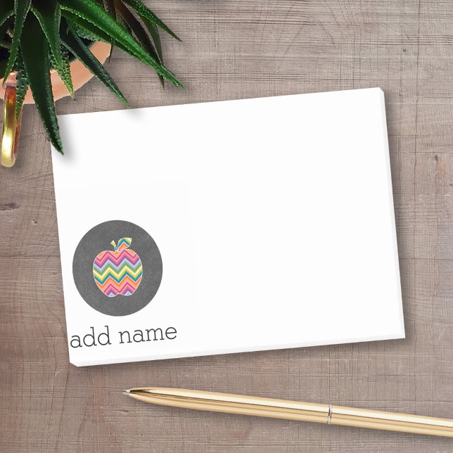 Custom Teacher Apple with Trendy Chevron Pattern Post-it Notes (Personalized Post-it Notes for Teachers)