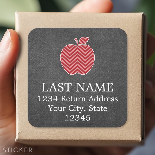 Custom Teacher Apple with Trendy Chevron Pattern Square Sticker (Custom Sticker)