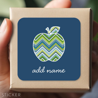Custom Teacher Apple with Trendy Chevron Pattern Square Sticker