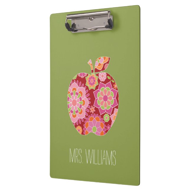 Custom Teacher Apple with Trendy Floral Pattern Clipboard (Left)
