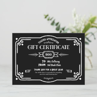 Custom Teacher Appreciation Gift Certificate Card