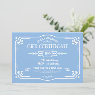 Custom Teacher Appreciation Gift Certificate Card