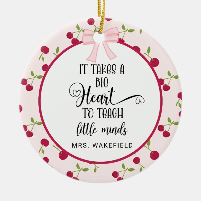 Custom Teacher Appreciation Gift Christmas Cherry Ceramic Ornament (Front)