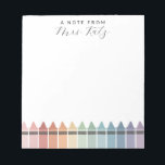 Custom Teacher Appreciation Rainbow Crayon Notepad<br><div class="desc">Surprise the teacher in your life with these personalized rainbow crayon notes.  These delightful and practical notes offer a unique and heartfelt way to express appreciation to teachers. With their colourful design and personalized touch,  they stand out as thoughtful tokens of gratitude.</div>