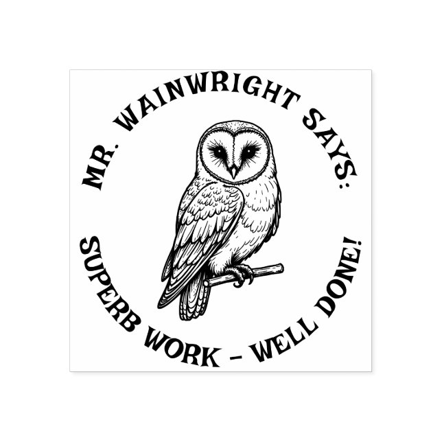 Custom Teacher Barn Owl Stamp – Cute “Superb Work! (Imprint)