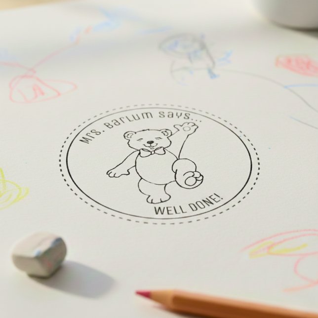 Custom Teacher Compliment Bear Themed Rubber Stamp (The "Well Done!" Teacher Stamp)