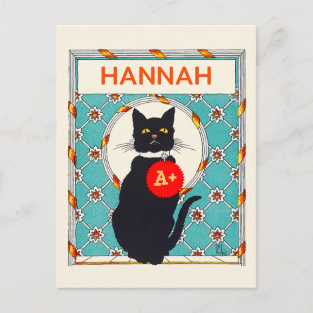 Custom Teacher Grade award vintage cat Postcard (Front)