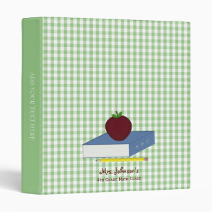Custom Teacher Green And White Gingham Binder