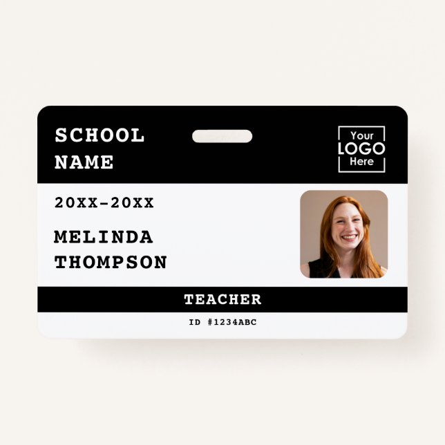 Custom Teacher ID Card School Name Photo Template Badge (Front)