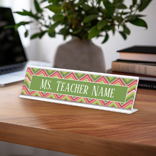 Custom Teacher Name and Trendy Chevron Pattern Desk Name Plate
