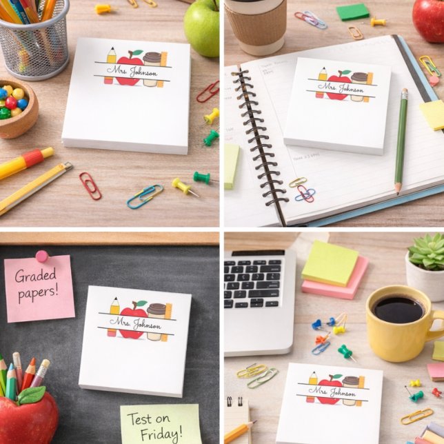 Custom Teacher Name Apple Pencil Ruler Post-it Notes (Custom Teacher Name Apple Pencil Ruler Post-it Notes)