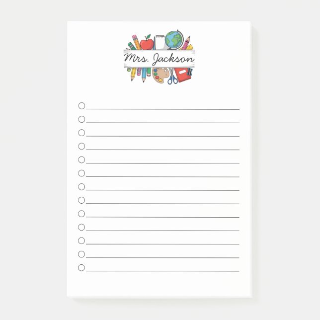 Custom Teacher Name Back to School Post-it Notes (Front)