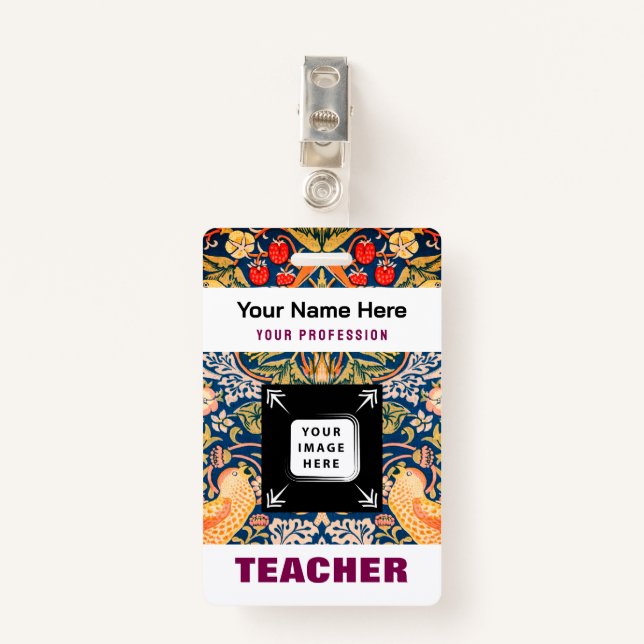 Custom Teacher Name Business Logo Staff Tag Badge (Front with Clip)