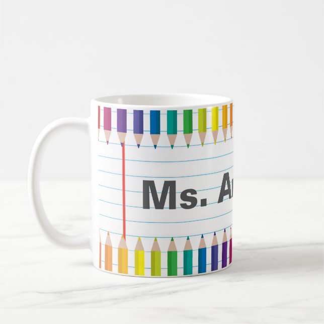 Custom Teacher Name Colourful Pencils Mug (Left)