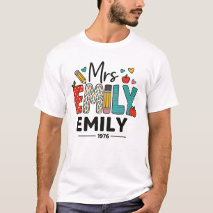 Custom Teacher Name Design – Colorful “Mrs. Emily” T-Shirt