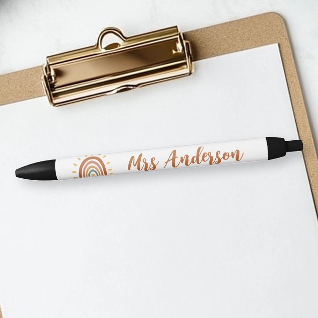 Custom Teacher Name Grade Boho Rainbow Sun Black Ink Pen (Creator Uploaded)