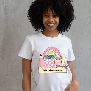 Custom Teacher Name Rainbow Apple T-shirt