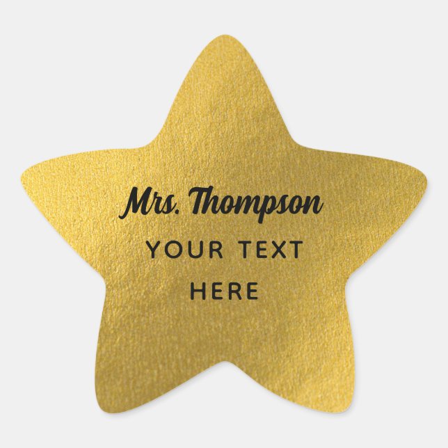 Custom Teacher Name & Text Gold Foil  Star Sticker (Front)