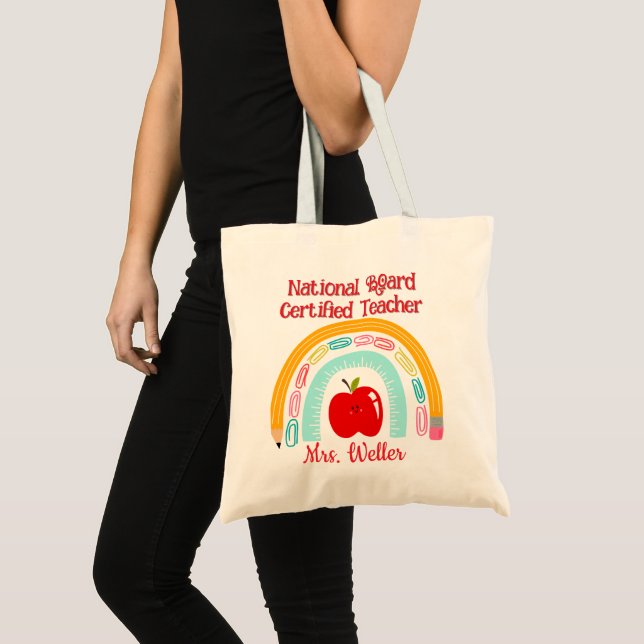 Custom Teacher Rainbow Gift NBCT National Board Tote Bag (Front (Product))
