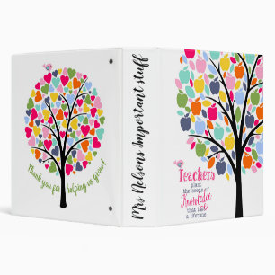 Custom teacher ring binder planner, rainbow tree