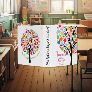 Custom teacher ring binder planner, rainbow tree