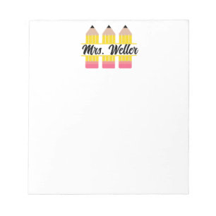 Custom Teacher Three Pencil Design with Name Notepad